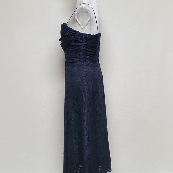 VINTAGE Eliza J Navy Blue Lace A-line Spaghetti Strap Padded Bustier Midi Dress - Picture 8 of 16